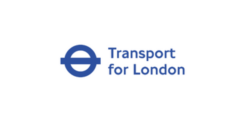 Blue and white logo saying transport for london