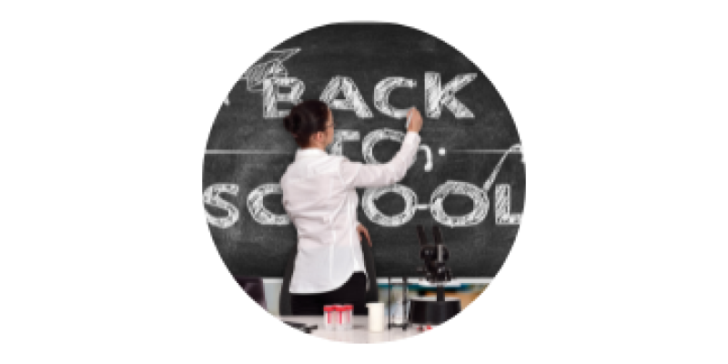 Photo of teacher writing on a blackboard