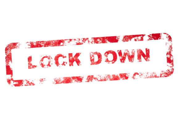 Lockdown written in red letters