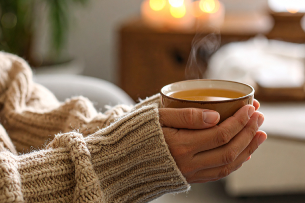 someone holding a hot drink